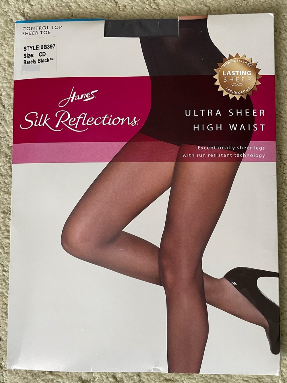 Hanes Control Top Silk Reflections Ultra Sheer Hosiery - Barely Black